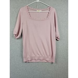 Boden 100% Wool Pink Knit SS Square Scalloped Neck Sweater Women's 10